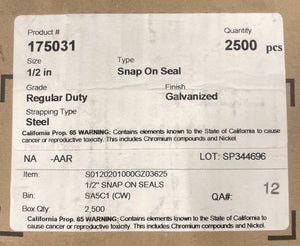 1 case of 1/2" Steel Strapping Seal, Open SNAP-ON 2,500 pieces, Galvanized Steel, Regular Duty, FREE SHIP