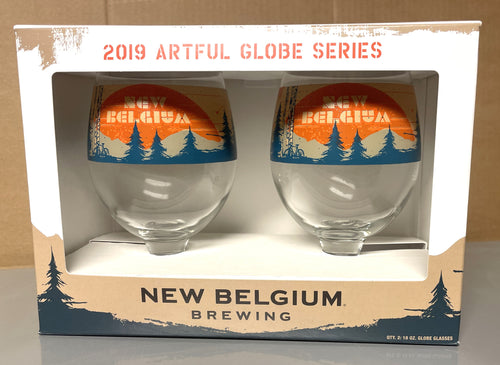 New Belgium Brewery 2019 Artful Globe Series Gift Set of 2 Goblets